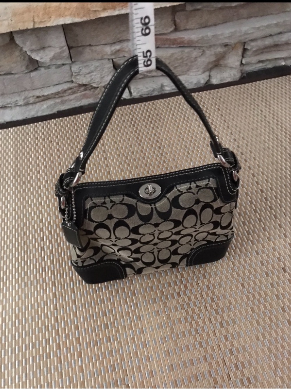 Coach Y2K signature canvas dark chocolate leather trim bag C0771